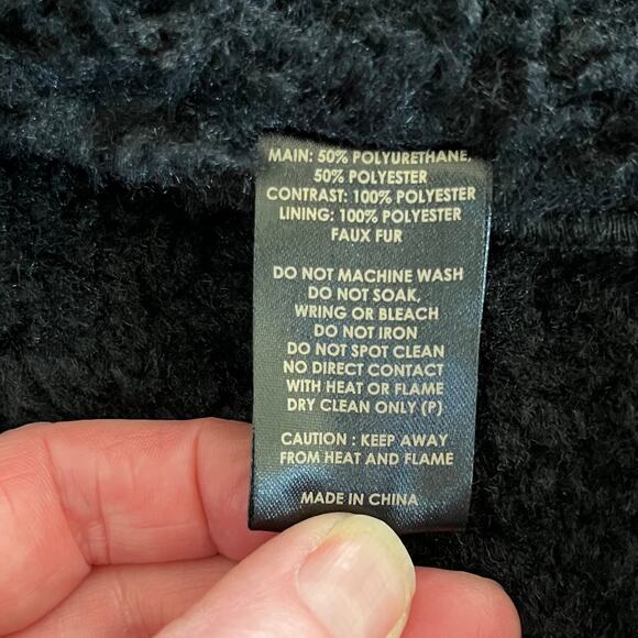 Revolve Unreal Fur Wet Look Aviator Biker Jacket Faux Leather/Fur Black L NWT - Picture 11 of 16